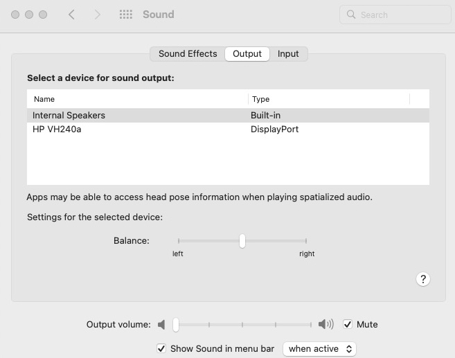 Mac システム環境設定 サウンド