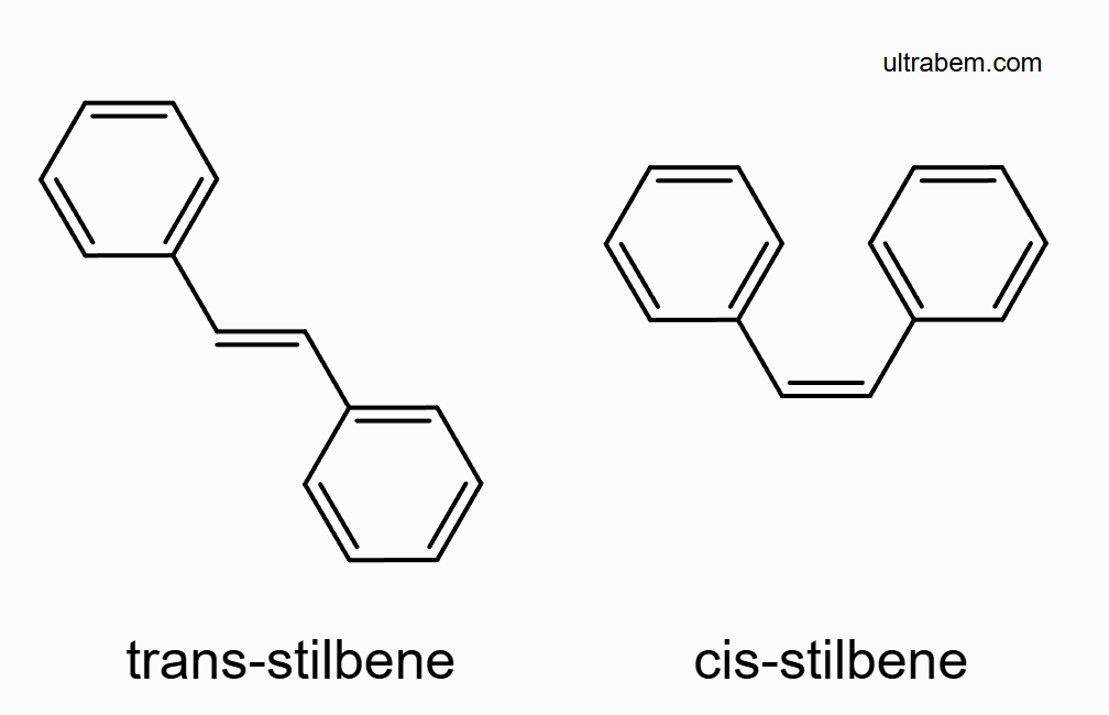 trans-およびcis-スチルベンの構造